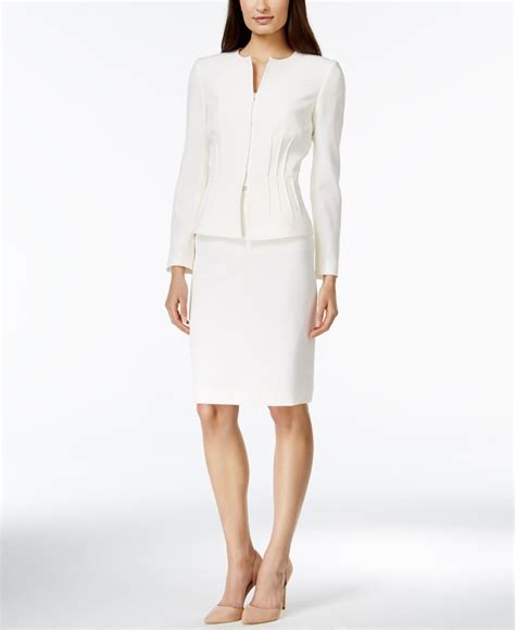 Tahari Crepe Pintucked Peplum Skirt Suit In White Lyst