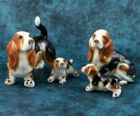 Vintage Miniature Bone China 4 Basset Hound Dog Figurines Hi Etsy