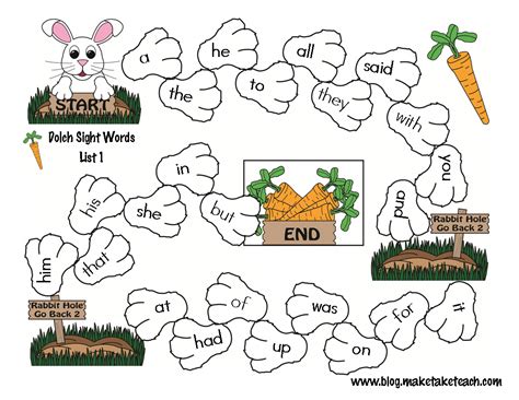 Bunny Hop Sight Word Game Boards Make Take And Teach