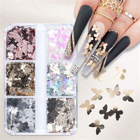 Sparkly Foil Nails Sequins Butterfly Holographic Design Set Nail