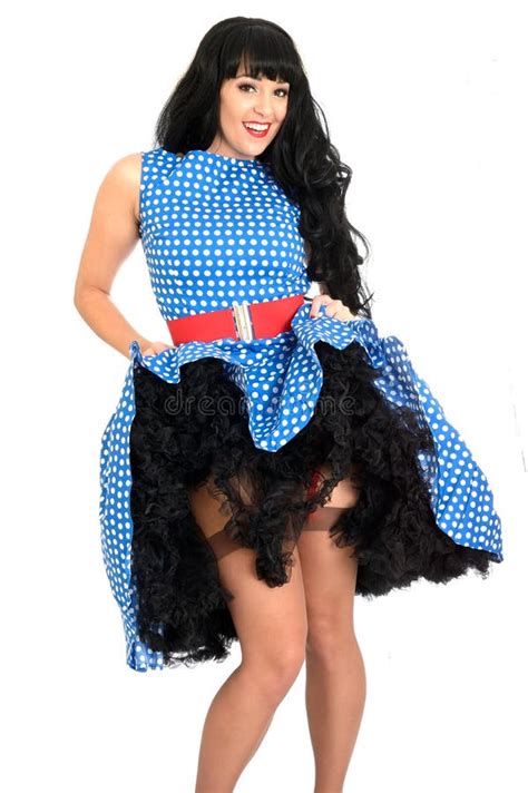 Attractive Cheeky Young Vintage Pin Up Model Posing In Retro Polka Dot