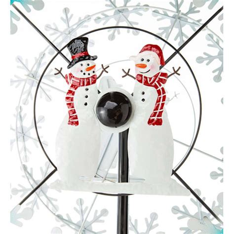 Plow And Hearth Holiday Snowman Wind Spinner With Snowflakes Garden Stake