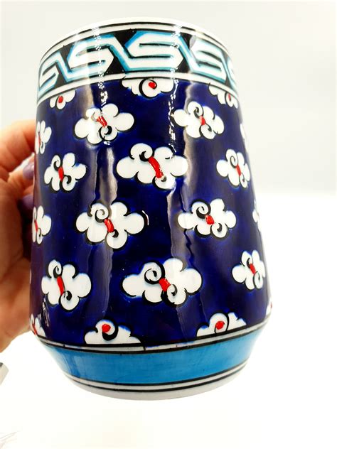 Handmade Turkish Ceramic Large Mug Handpainted Large Blue Etsy Uk