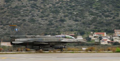 Hellenic Air Force F 16 Fighter Jet Taxis On The Souda Air Base Greece