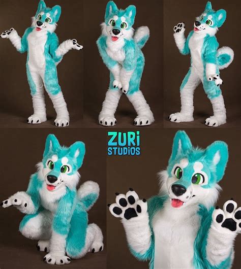 Zuri Studios Light Blue Wolf Fursuit Cute Toony Plantigrade Fursuit