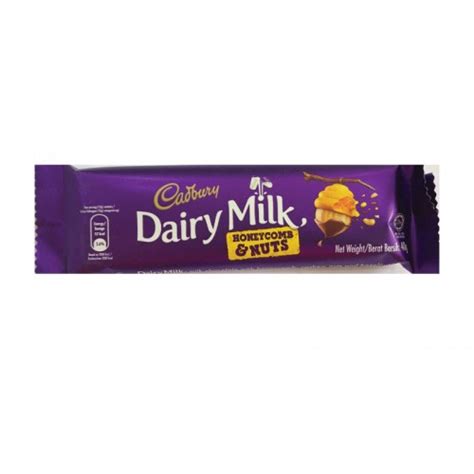 It contains raisins and almonds as the fruit and nut, respectively. CADBURY DAIRY MILK HONEYCOMB & NUTS 40g- EXP: 29/9/2019 ...