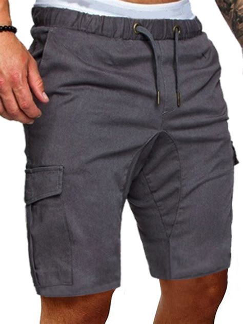 Avamo Mens Shorts Casual Drawstring Zipper Pockets Elastic Waist Cargo