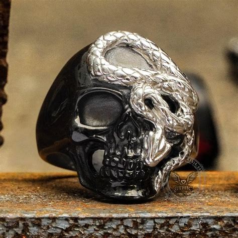 Skull And Snake Stainless Steel Ring Gthic
