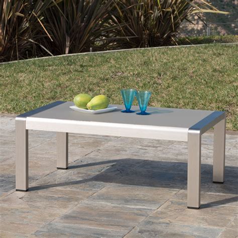 Christopher Knight Home Cape Coral Outdoor Aluminum Coffee Table With Glass Top Silver Lavorist