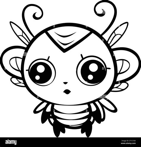 Black And White Coloring Page With Cute Cartoon Bee Vector
