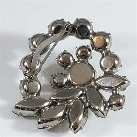Vintage Brooch Pin Crystal Silver Tone Abstract Marquis Round Pronged