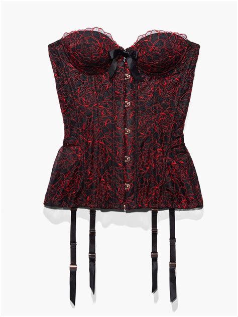 Embroidered Lace Corset In Black Multi Red SAVAGE X FENTY