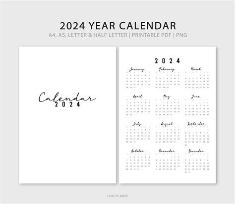 2024 Calendar Printable Yearly Calendar 2024 Year At A Glance A4 A5