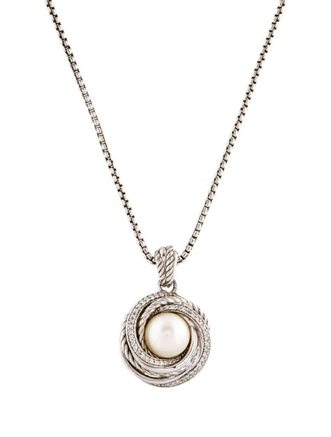 David Yurman Pearl And Diamond Crossover Pendant Necklace Necklaces