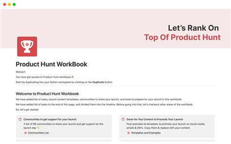 Product Hunt Workbook Notion Template