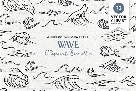 Ocean Wave Vector Clipart Set Beach Wave Svg Design Cuts