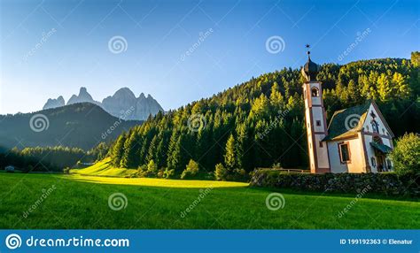 Wonderful Landscape Of Dolomite Alps During Sunset St Johann Church