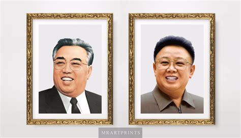 2 X North Korea Leaders Art Print Poster Kim Il Sung Kim Jong Il Wall