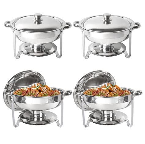 Imacone Chafing Dish Buffet Set 4 Pack 5qt Round Stainless Steel