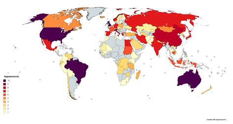 Appearances In Recent Per Country Maps On This Subreddit Per Country