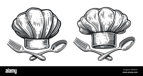 Chef Hat With Spoon And Fork Cook Emblem Or Badge For Restaurant Or