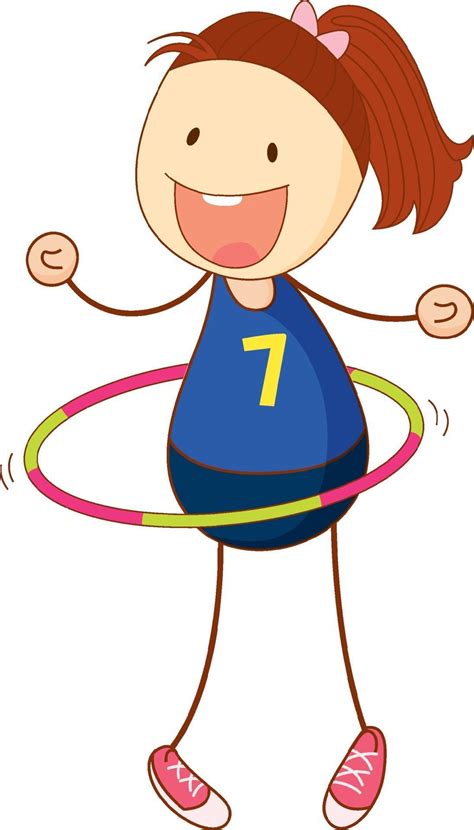 Cute girl playing hula hoop cartoon in hand drawn doodle style 3022967 Vector Art at Vecteezy