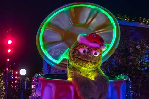 Oscar The Grouch With Santa Hat In Sesame Street Christmas Parade At