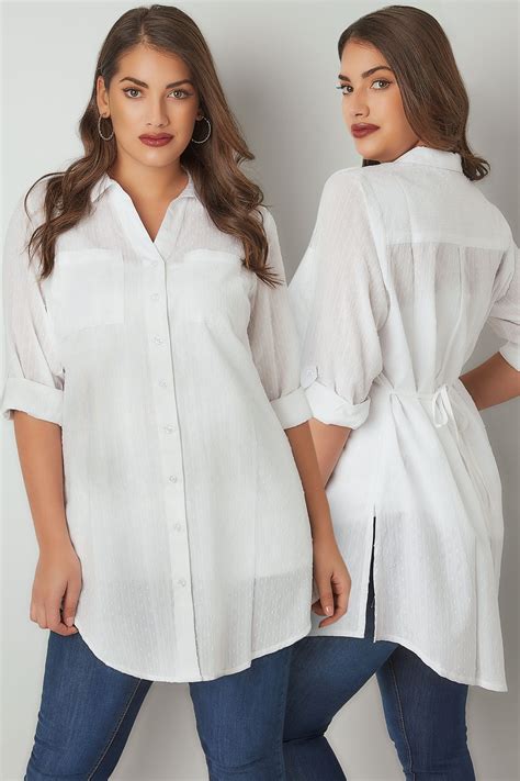 White Dobby Textured Shirt With Tie Fastening Plus Size To