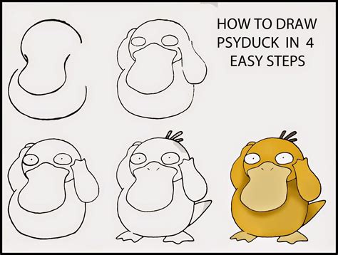 How To Draw Psyduck In Four Stages Easy Pokemon Drawings Easy Disney