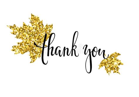 Thank You With Gold Glitter Maple Leaf Hand Drawn Calligraphy And Brush