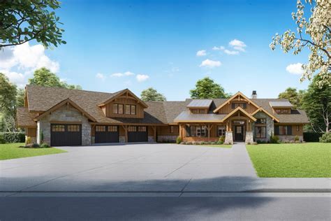 Exclusive Mountain Craftsman Home Plan With Angled 3 Car Garage