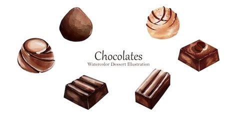 Establecer Acuarela De Diseño De Vector De Chocolate Vector Premium