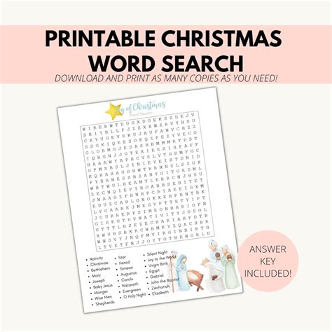 Nativity Word Search Printable Christmas Word Game Religious Word