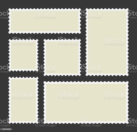 Stamp Of Post Postcard Template Shape With Frame Of Postage Blank