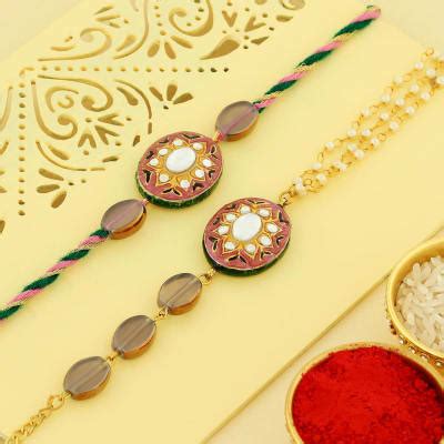 Magnificient Lac Kundan And Stone Bhai Bhabhi Rakhis Gift Send