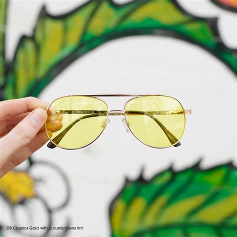 db classics gold with a yellow lens tint eye glasses frames prescription eye glasses custom