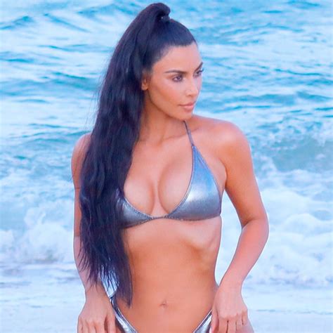 Kim Kardashian Strikes A Pose In Miami In A Metallic Bikini E Online