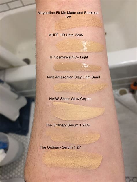 The Ordinary Serum Foundation 12y And 12yg Comparison Swatches On