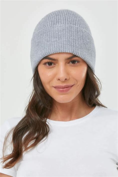 Cashmere Ribbed Beanie Hat In Light Grey Cottage Handcrafts