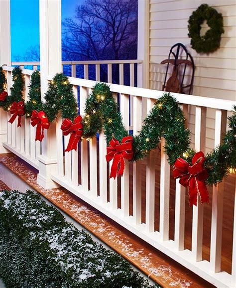 102 Lit Christmas Porch Garland Red Bows Accent Banister Railing 6 Hr