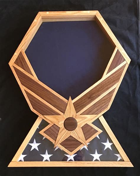 Handcrafted Air Force Shadow Box With Flag Case Stand Oak And Etsy