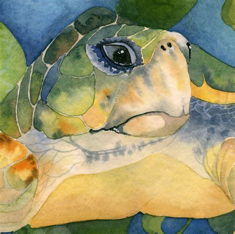 Green Sea Turtle Watercolor Fine Art X Matted Print Etsy
