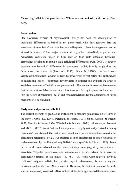 Pdf Measuring Belief In The Paranormal Where Are We And Where Do We Go From Here