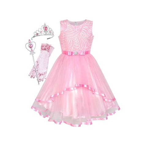 Sunny Fashion Flower Girls Dress Pink Princess Crown Dress Up Party 8