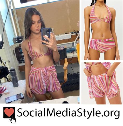 Hailee Steinfeld X Frankies Bikinis Pink Striped Bikini And Shorts