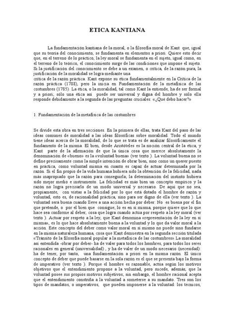 Etica Kantiana 1 Pdf Immanuel Kant Moralidad