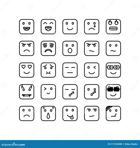 Set Of Emoticons With Rounded Sided Squares Stock Vector Illustration