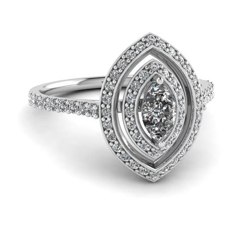 Marquise Shaped Diamond Double Halo Engagement Ring In 14k White Gold