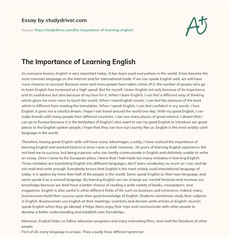 The Importance Of Learning English Free Essay Example