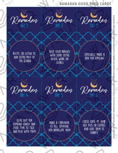 Diy Ramadan 30 Good Deed Cards Bluegold Etsy Ramadan Cards